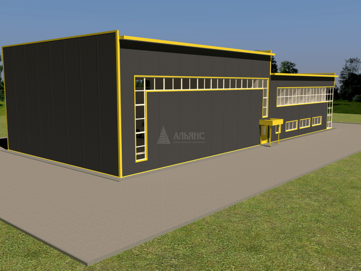 3D визуализация СТО с АБК из сэндвич-панелей - фото 2